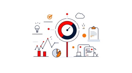 Leinwandbilder - Collection of 6 linear icons set of thin line icons representing various productivity efficiency and time management elements such as growth graphs data analytics business planning teamwork workflow