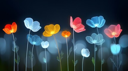 Aufkleber - Glowing Floral Patterns on Dark and Elegant Floral Digital Art Design with Vibrant Colors and Ethereal Luminescence