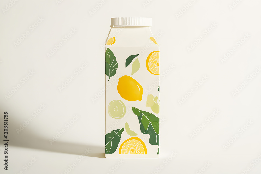 Blank juice box or bottle and close lid on white background with light ...