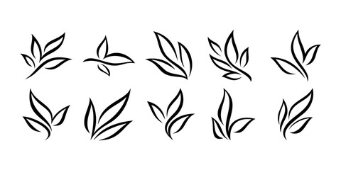 set leaf logo vector icon, leaf line symbol collection