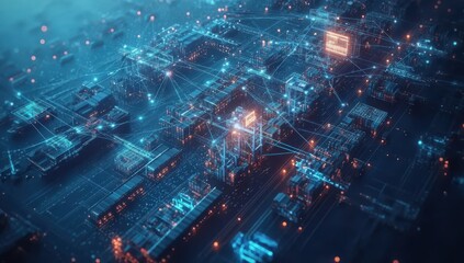 Poster - Abstract tech landscape showcasing interconnections of digital circuitry, nodes, and glowing data streams in a futuristic network environment