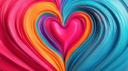 Poster - Vibrant Heart Shape Background with Swirling Colors in Shades of Pink, Orange, and Blue for Expressing Love and Emotions in Creative Designs