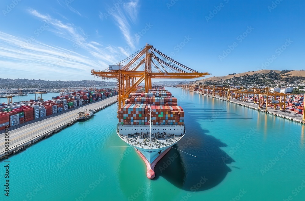 Box Container Vessel Large Container Ship at Port with Colorful Cargo Boxes and Crane ...