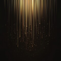 Wall Mural - Golden vertical lines of light falling against a black background, minimalist and stylish with glowing elements.
