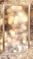 Wall Mural - A modern picture frame with a gold, sparkling backdrop, perfect for New Year’s Eve celebrations or festive photography.