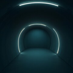 Wall Mural - Abstract dark tunnel with glowing neon lights.