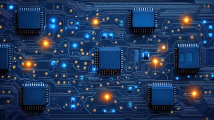 Aufkleber - Intricate Circuit Board with Glowing Connections and Microchips: High-Tech Futuristic Background