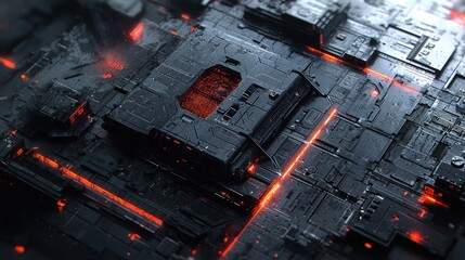 Aufkleber - Intricate Circuit Board with Glowing Orange Lines: An Abstract Representation of Technological Power