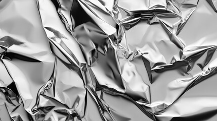 Fototapete - Reflective crumpled metallic surface showcases intricate texture and playful light reflections, creating an engaging visual experience