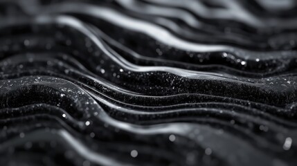 Fototapete - Flowing black liquid waves create a mesmerizing display of depth and texture, featuring ripple-like formations that evoke a sense of fluidity