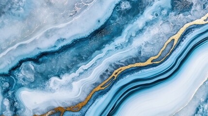 Poster - Swirling patterns of blue and white create a smooth, tranquil texture, accented by delicate golden lines that add elegance and depth