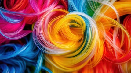 Fototapete - Swirling patterns of neon colors blend together gracefully, forming a vibrant abstract design with glowing effects and dynamic movement