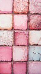 Poster - Textured pink glass tiles display an array of pink hues, highlighting their glossy surfaces and intricate patterns from close range