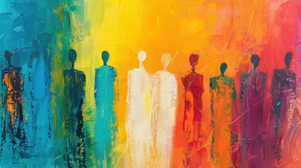 Poster - This vibrant artwork features abstract human figures in a spectrum of colors, creating an energetic and engaging visual experience