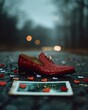 © Niphatson - Single red shoe on cracked asphalt a valentine's day reflection on distressed love and heartbreak