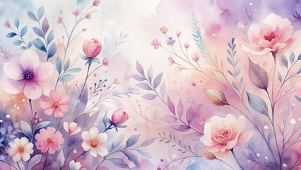 Wall Mural - A Delicate Watercolor Painting of Pastel Flowers and Leaves in a Soft, Dreamy Setting