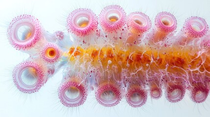 Poster - Intricate Microscopic Forms: Delicate Pink and Orange Biological Structures
