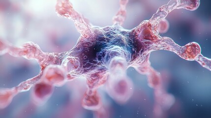 Poster - Intricate Microscopic Cell Structure in Pink and Blue Hues