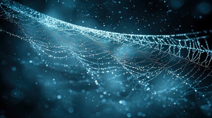 Poster - Intricate Network of Glowing Points in a Dark Blue Abstract Space