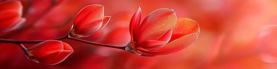 Poster - A close-up of vibrant red flower buds against a soft, blurred background.