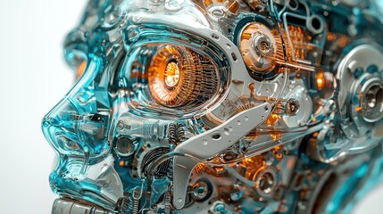 Poster - Intricate Robotic Head with Glowing Internal Mechanisms: A Futuristic Vision of Artificial Intelligence