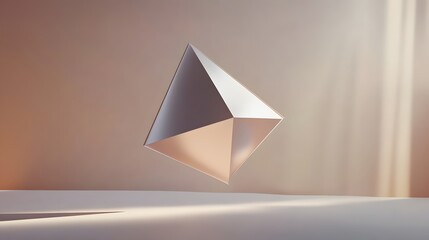 Wall Mural - A Silver Geometric Pyramid Hovers in Soft Light