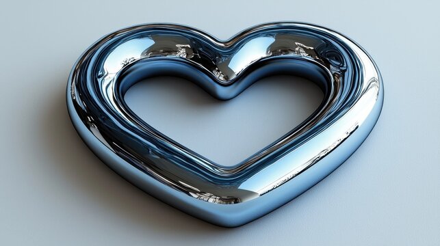 Reflective Chrome Heart: A 3D Rendered Metallic Shape with Layered Texture and Concentric Lines, Set Against a Neutral Background