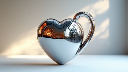 Wall Mural - reflective metallic heart sculpture with dramatic lighting and shadows