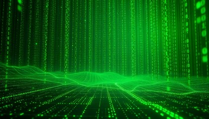 mesmerizing green binary code cascade in digital void future sci-fi