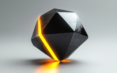 Poster - Luminous Facets: An Abstract 3D Geometric Form with Glowing Orange Interior