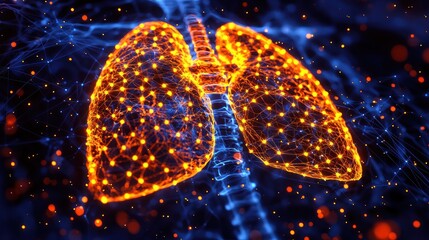 Aufkleber - Luminous Network of Human Lungs Abstract Medical Illustration