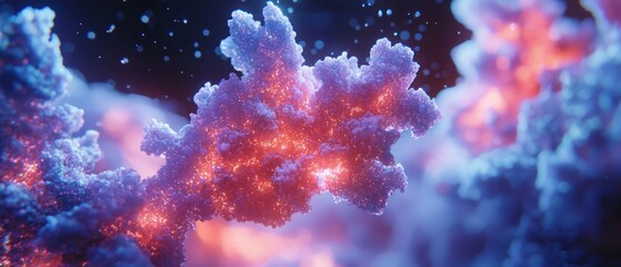Poster - luminous particle cluster: a vibrant abstract image depicting a glowing cluster of particles in shad