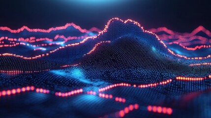 Aufkleber - Luminous Particle Mountainscape: A Futuristic Digital Landscape