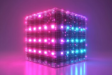 Aufkleber - Luminous Pink and Blue Cube with Internal Light Structure