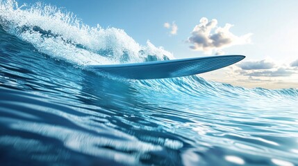 Canvas Print - Surfboard riding a powerful ocean wave.