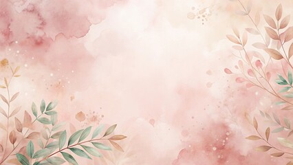 Wall Mural - Subtle Blush Pink Watercolor Background with Delicate Botanical Accents and Soft Color Splashes