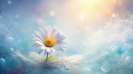 Wall Mural - A Single Daisy in a Dreamlike, Feathery, and Softly Lit Setting with Pastel Hues and a Gentle, Serene Atmosphere