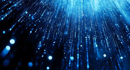 Binary code background, blue color, matrix, with lines creating a futuristic atmosphere, conveying a technological atmosphere