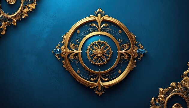 Ornate Golden Frame on Blue Background
