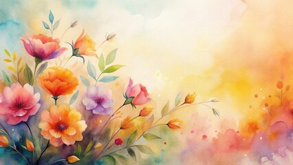 Wall Mural - A Delicate Watercolor Painting of Vibrant Blossoms and Soft Hues, Featuring a Composition of Floral Elements Against a Dreamy Background