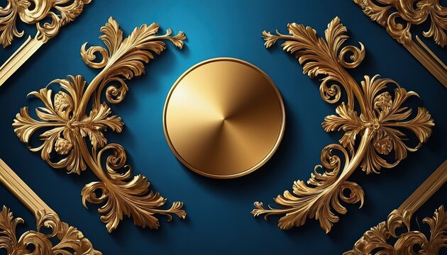 Ornate Golden Frame on Blue Background
