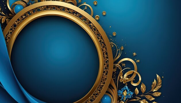 Ornate Golden Frame on Blue Background
