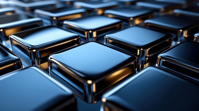 Sleek Dark Blue Metallic Cubes Abstract Background Texture