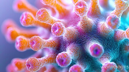 Poster - Microscopic Visualization of a Virus with Intricate Structure and Vibrant Hues