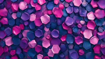 Aufkleber - Abstract background of vibrant purple, pink, and blue hexagons.