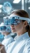 © SoGood - Research Team Laboratory Closed up concept. Scientist using augmented reality glasses for research and innovation.