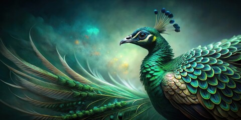 Naklejka na meble Emerald Avian Majesty A Serene Portrait of a Peacock's Graceful Feathers and Vivid Plumage