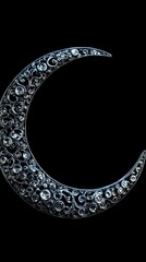 Wall Mural - Ornate Crescent Moon Design with Intricate Patterns and Glittering Textures on a Black Background