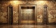 © Pluto - Elegant Gold Elevator Doors in Ornate Frame Against Distressed Wall