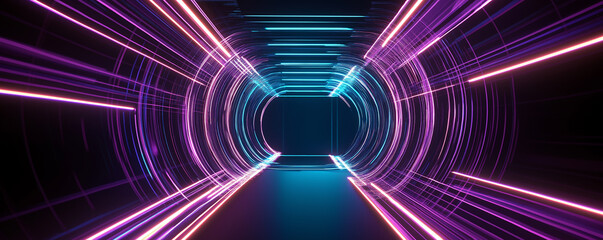 Aufkleber - Futuristic neon tunnel glowing with purple and blue lights